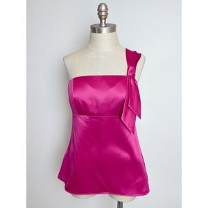 ANN TAYLOR LOFT Hot Pink One Shoulder Satin Top